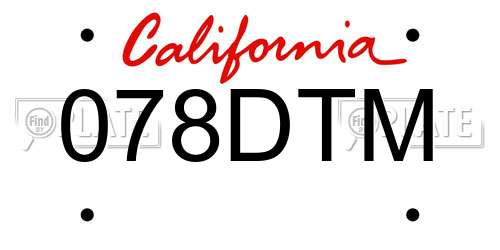 078DTM California License Plate
