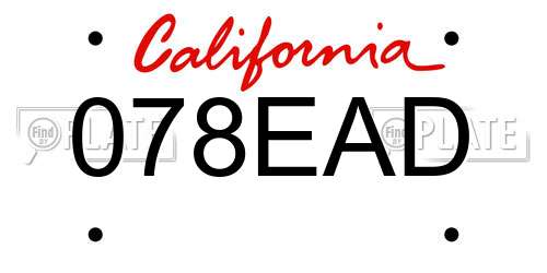 078EAD California License Plate