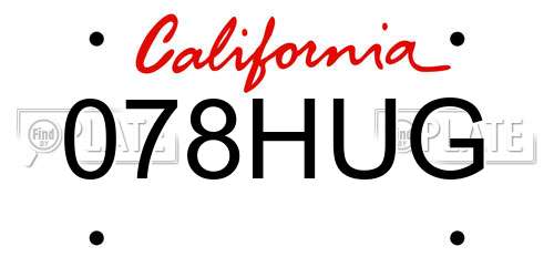 078HUG California License Plate