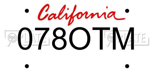 078OTM California License Plate