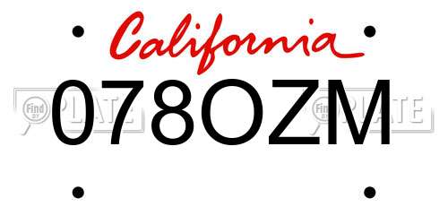 078OZM California License Plate
