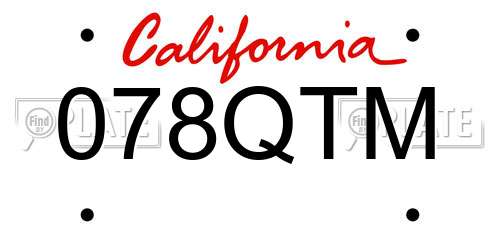 078QTM California License Plate