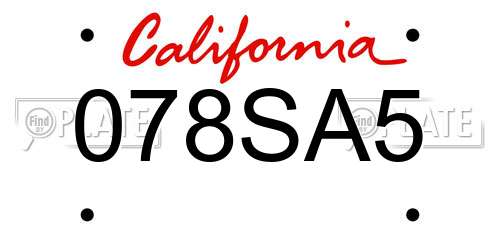 078SA5 California License Plate