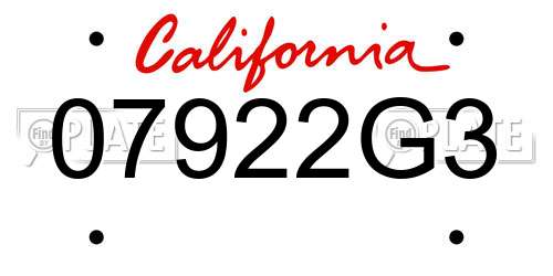 07922G3 California License Plate