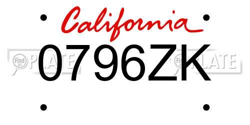 0796ZK California License Plate