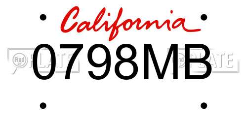 0798MB California License Plate