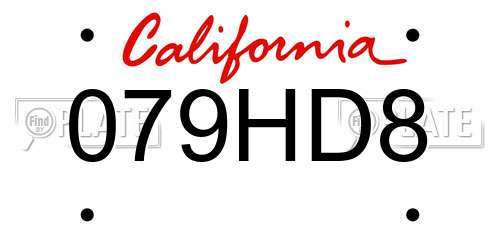 079HD8 California License Plate