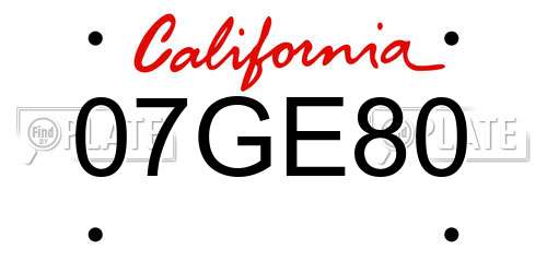 07GE80 California License Plate