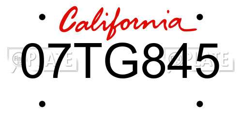 07TG845 California License Plate