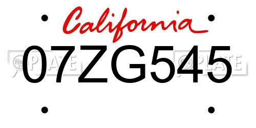 07ZG545 California License Plate