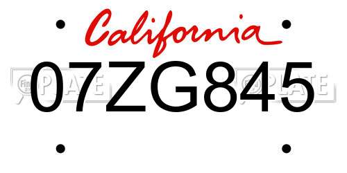 07ZG845 California License Plate