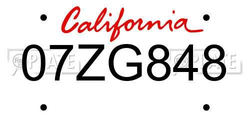07ZG848 California License Plate