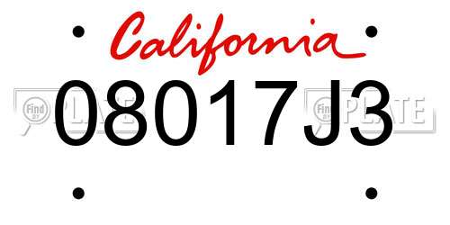 08017J3 California License Plate