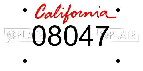 08047 California License Plate