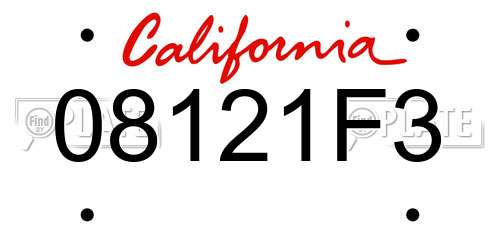 08121F3 California License Plate