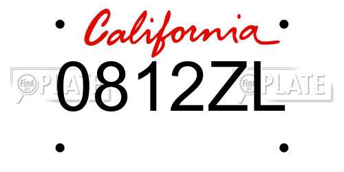 0812ZL California License Plate