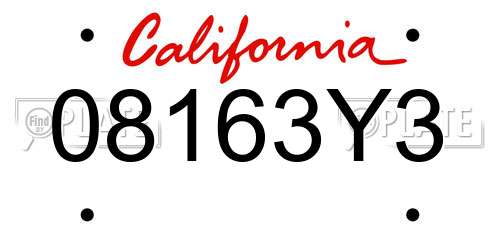 08163Y3 California License Plate