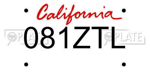 081ZTL California License Plate