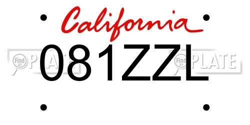 081ZZL California License Plate