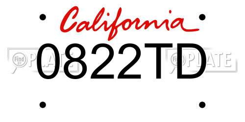 0822TD California License Plate
