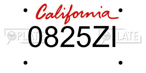 0825ZI California License Plate