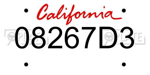 08267D3 California License Plate