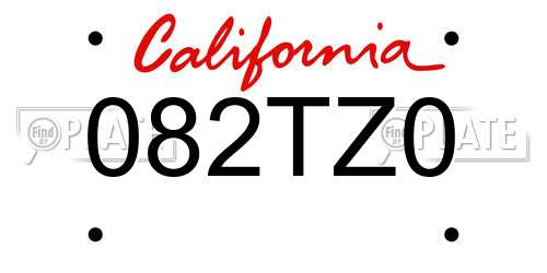 082TZ0 California License Plate