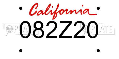 082Z20 California License Plate