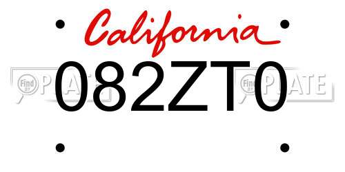 082ZT0 California License Plate