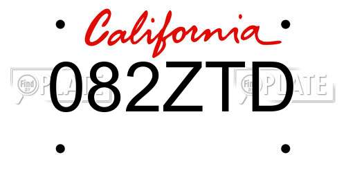 082ZTD California License Plate