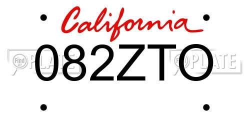 082ZTO California License Plate