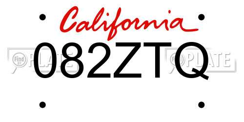 082ZTQ California License Plate
