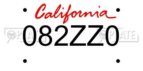 082ZZ0 California License Plate