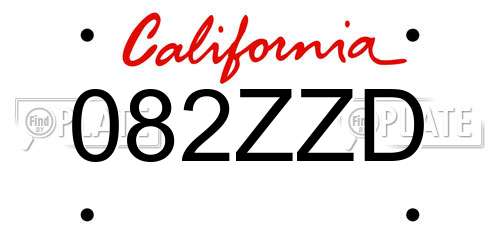 082ZZD California License Plate