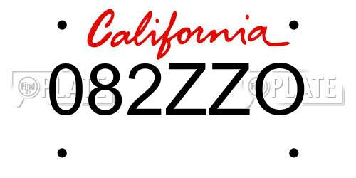 082ZZO California License Plate