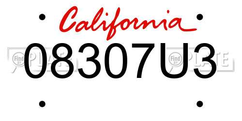 08307U3 California License Plate