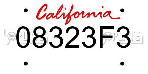 08323F3 California License Plate