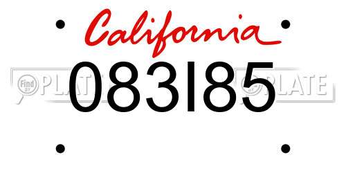 083I85 California License Plate