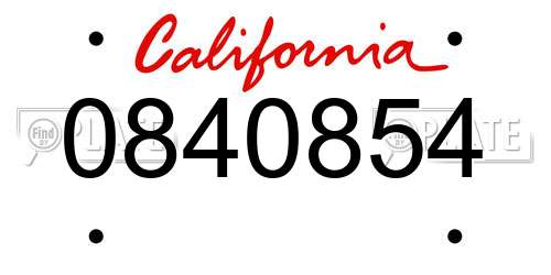 0840854 California License Plate
