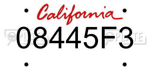 08445F3 California License Plate