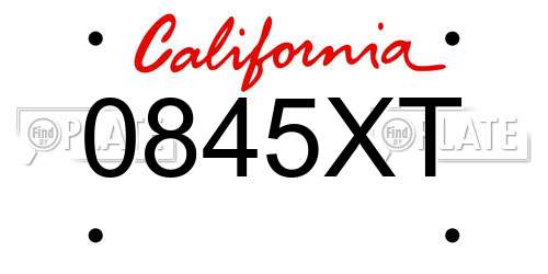 0845XT California License Plate