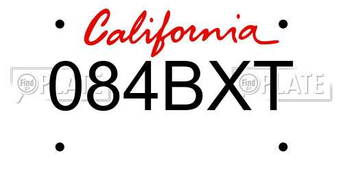 084BXT California License Plate