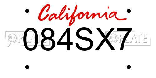 084SX7 California License Plate