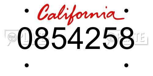 0854258 California License Plate