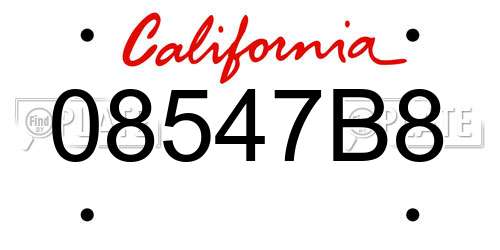 08547B8 California License Plate