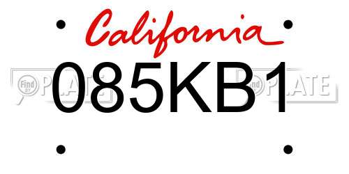 085KB1 California License Plate