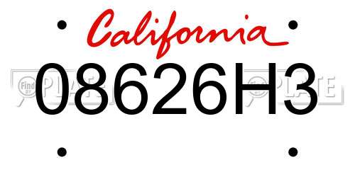 08626H3 California License Plate