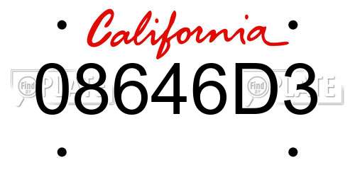 08646D3 California License Plate