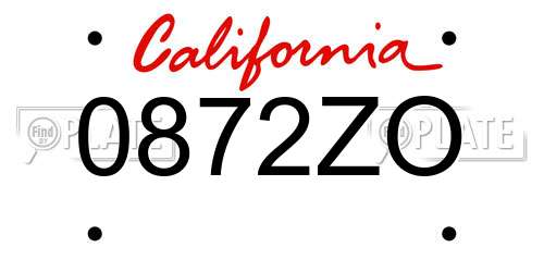0872ZO California License Plate