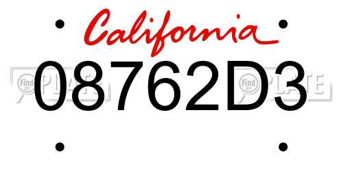 08762D3 California License Plate